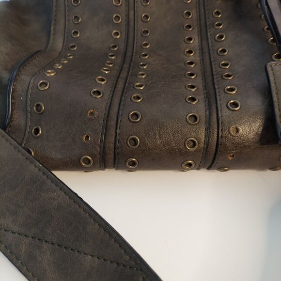 Borsani Moss Green Large Tote Handbag Crossbody Rivets Defects - Picture 12 of 12